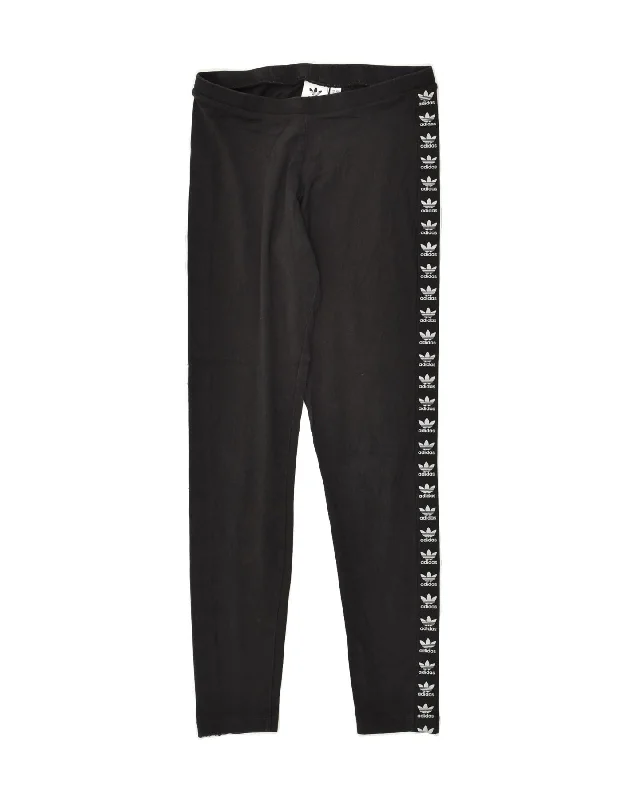 ADIDAS Womens Graphic Leggings UK 10 Small Black Cotton Trendy Flared Leggings