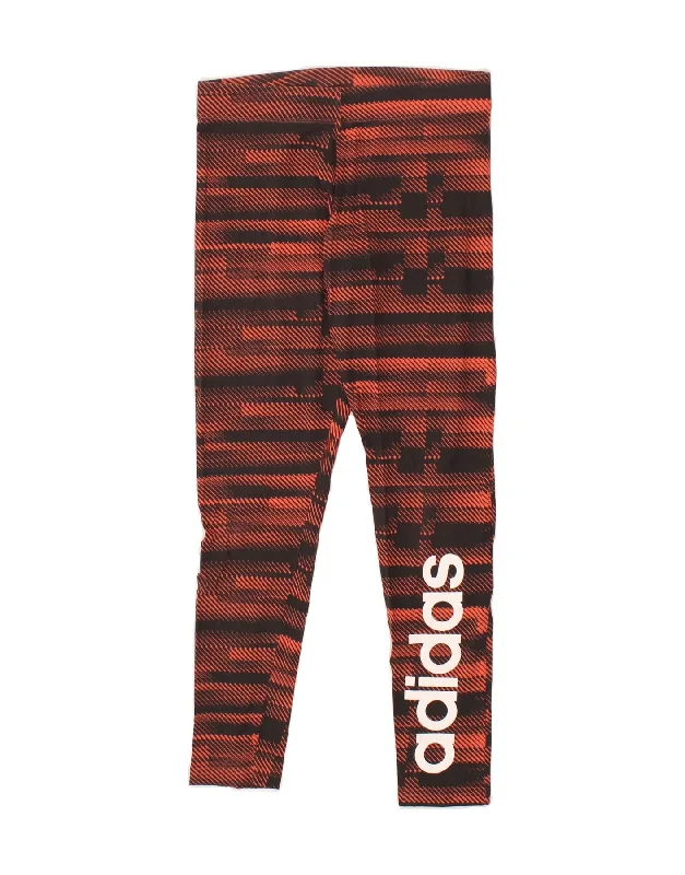 ADIDAS Womens Graphic Leggings UK 12 Medium Red Striped Stylish Ultra Stretch Leggings