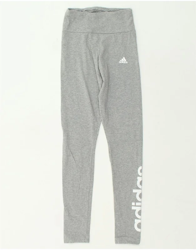 ADIDAS Womens Graphic Leggings UK 4/6 XS Grey Classic Solid Color Leggings