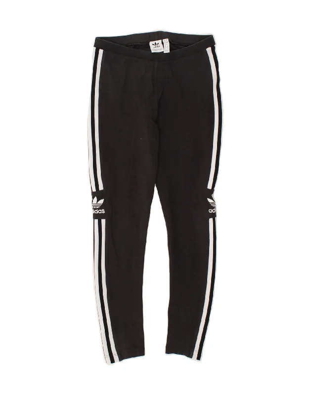 ADIDAS Womens Leggings UK 8 Small  Black Cotton Trendy Cut-Out Activewear Leggings