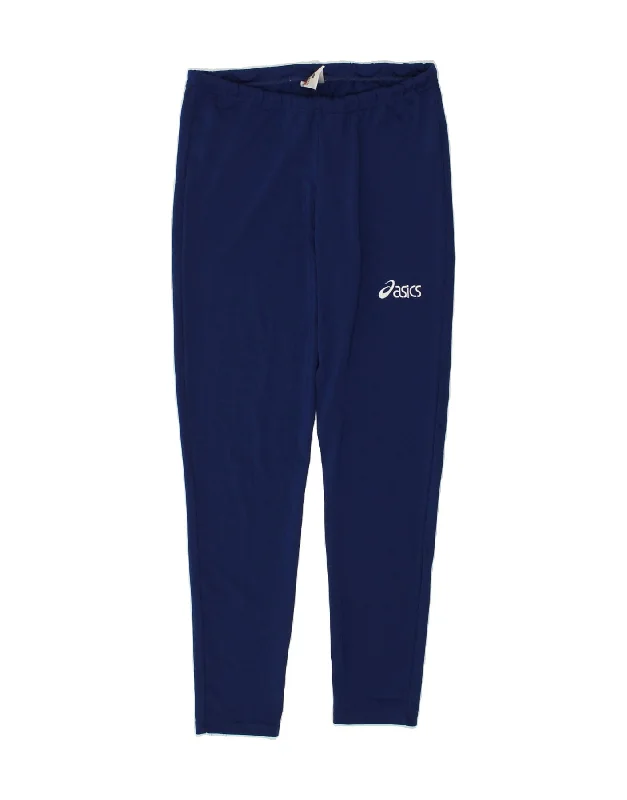 ASICS Womens Leggings UK 14 Large Blue Cotton Elegant Velvet Leggings