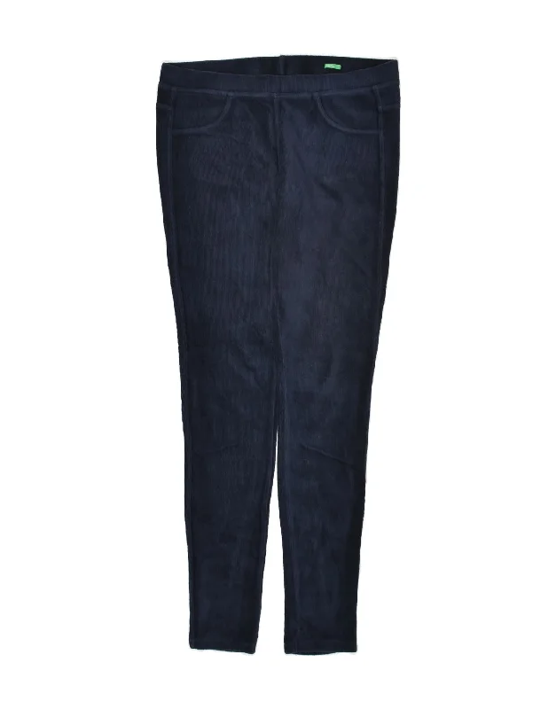 BENETTON Womens Leggings UK 14 Large Navy Blue Cotton Comfortable Plus Size Leggings