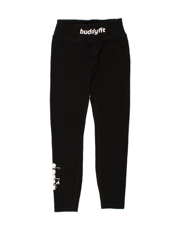 DIADORA Womens Graphic Leggings UK 4 XS Black Stylish Lightweight Leggings