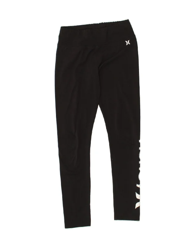 HURLEY Womens Graphic Leggings UK 12 Medium Black Polyester Fashionable Printed Leggings