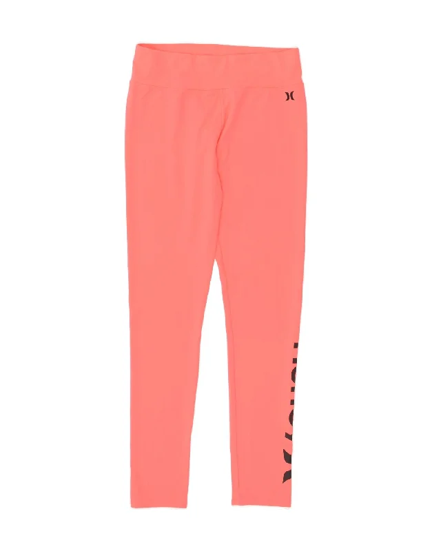 HURLEY Womens Graphic Leggings UK 18 XL Pink Polyester Trendy Activewear Leggings