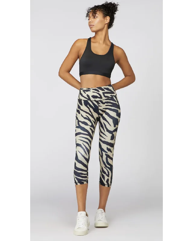 L'urv Spiral 3/4 Legging - Black/Sand Stylish Stretch Print Leggings