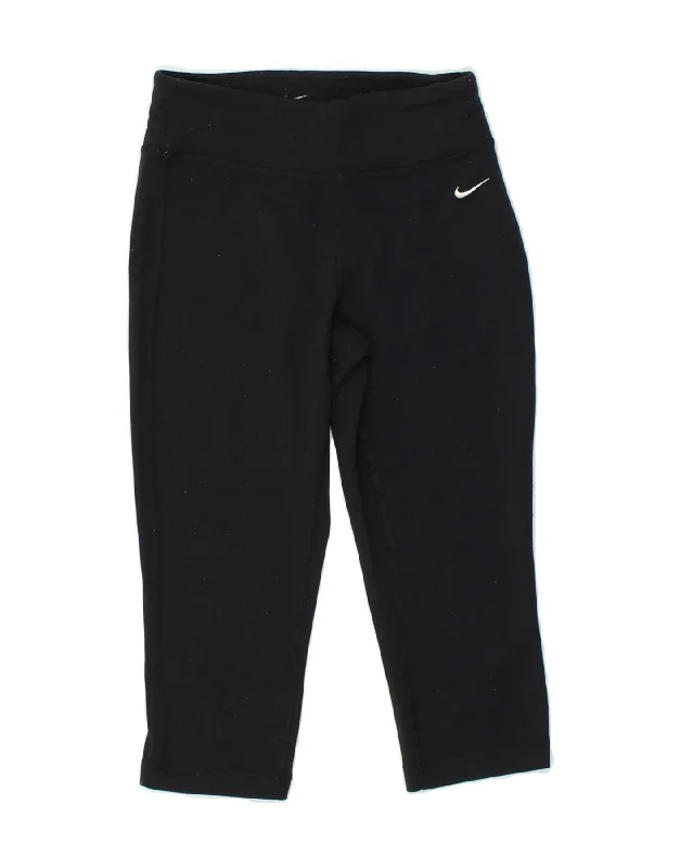 NIKE Womens Dri Fit Capri Leggings UK 6 XS Black Nylon Stylish Printed Sport Leggings