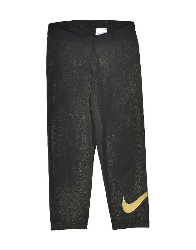 NIKE Womens Graphic Capri Leggings UK 12 Medium Black Spotted Polyester Casual Sporty Leggings