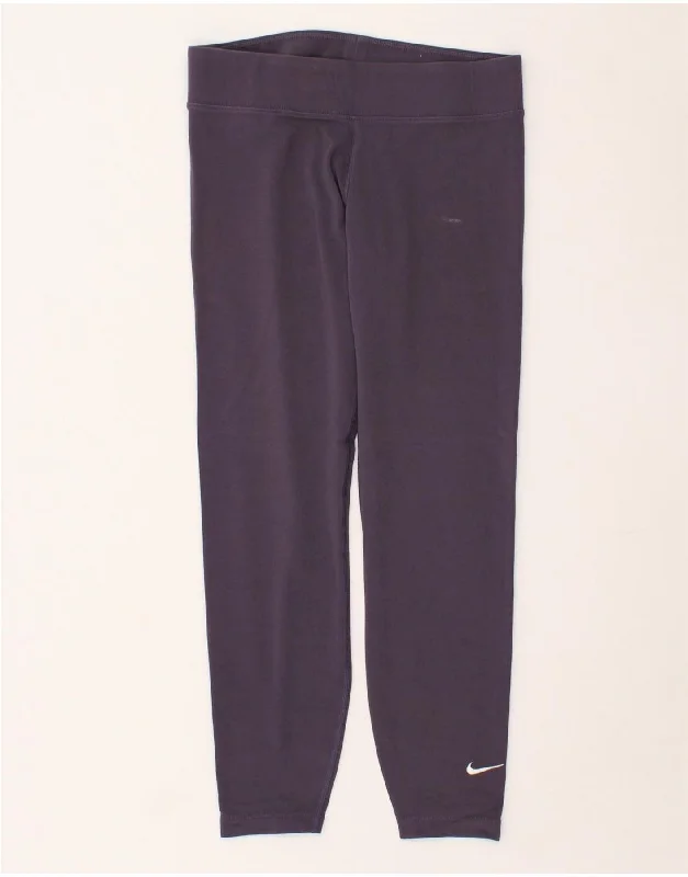 NIKE Womens Leggings UK 12 Medium Purple Cotton Trendy Patterned Leggings