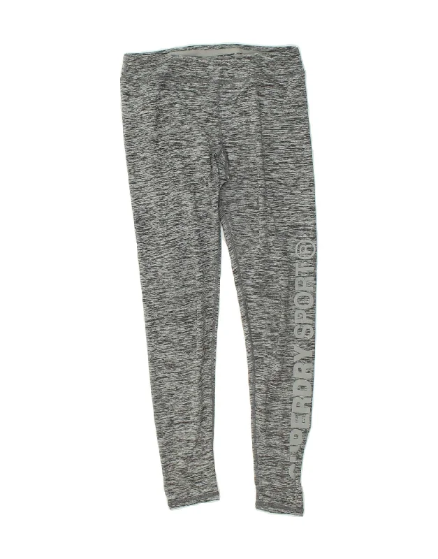 SUPERDRY Womens Graphic Leggings UK 10 Small Grey Flecked Polyester Elegant Black Leggings