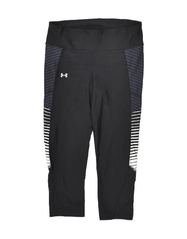 UNDER ARMOUR Womens Crop Leggings UK 8 Small Black Trendy Colorblock Print Leggings