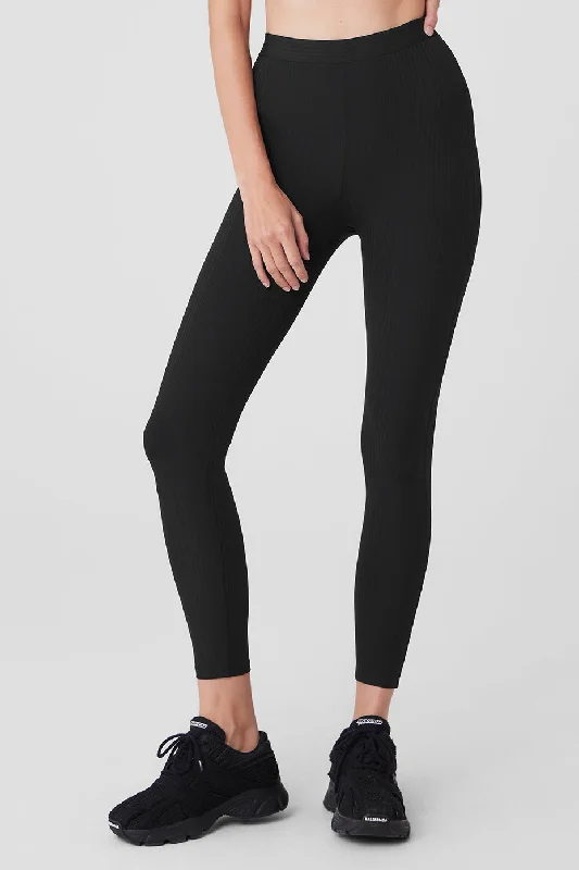 High-Waist 7/8 Run It Back Legging - Black Trendy Spandex Leggings