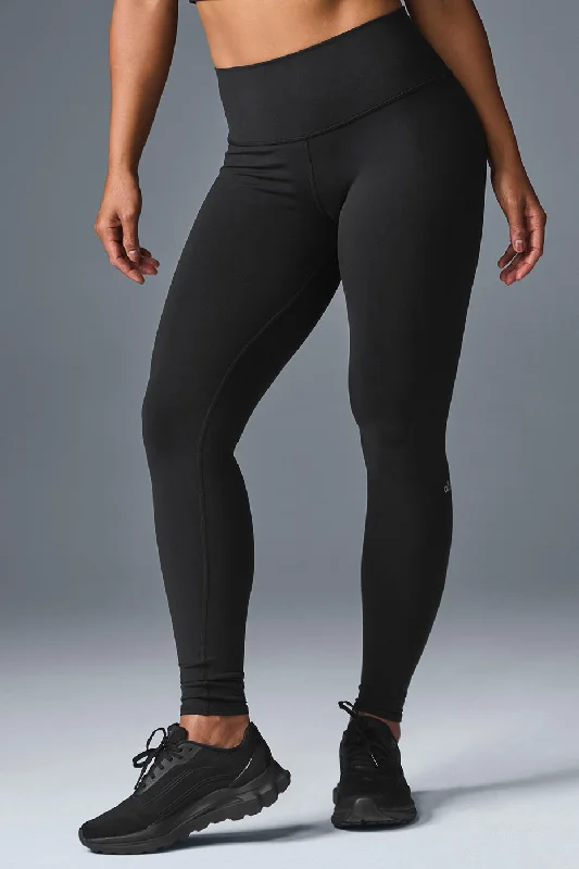 High-Waist Airbrush Legging - Black Elegant Stretchy Faux Leather Leggings