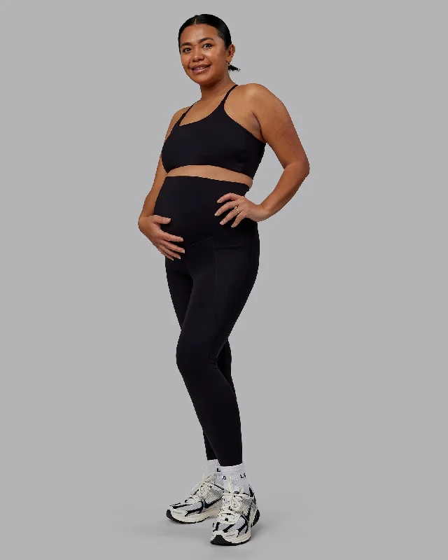 Elixir Maternity Full Length Leggings With Pockets - Black Fashionable Floral Active Leggings