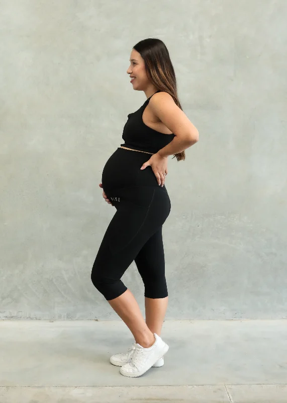 STAPLE MATERNITY 3/4 LEGGING ONYX Comfortable Power Mesh Leggings