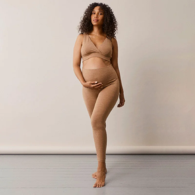 Merino Wool Maternity Once-On-Never-Off Leggings - Brown Melange Classic Solid Color Leggings