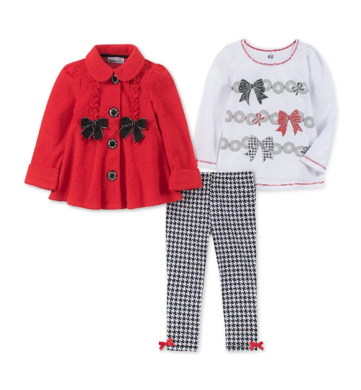 Kids Headquarters Baby Girls 3 Pc. Fleece Jacket T-Shirt Leggings Set Trendy Adjustable Waist Leggings