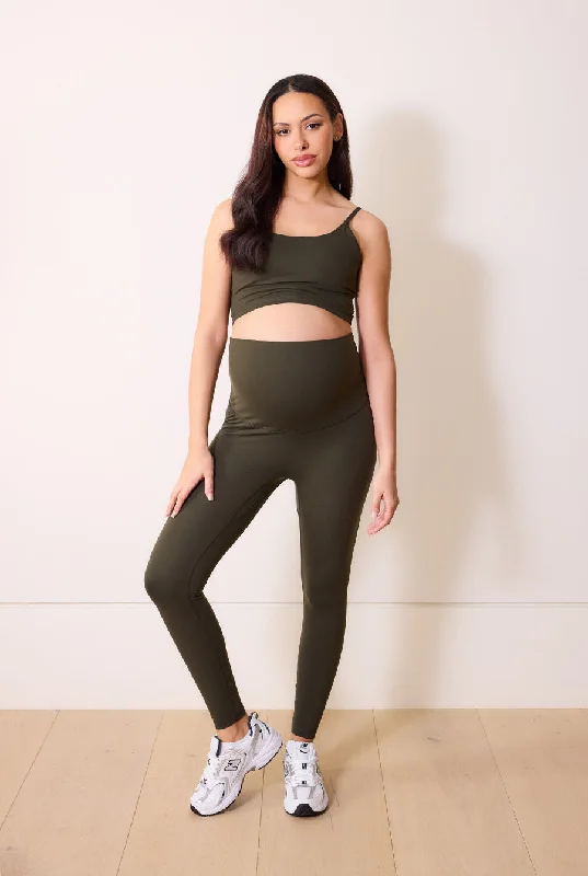 Maternity 24/7 Revitalise Leggings - Deep Olive Trendy Seamless Sports Leggings
