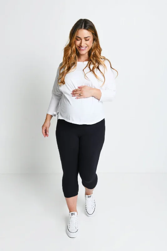 Maternity Everyday Cropped Leggings - Black Cozy Yoga Compression Leggings