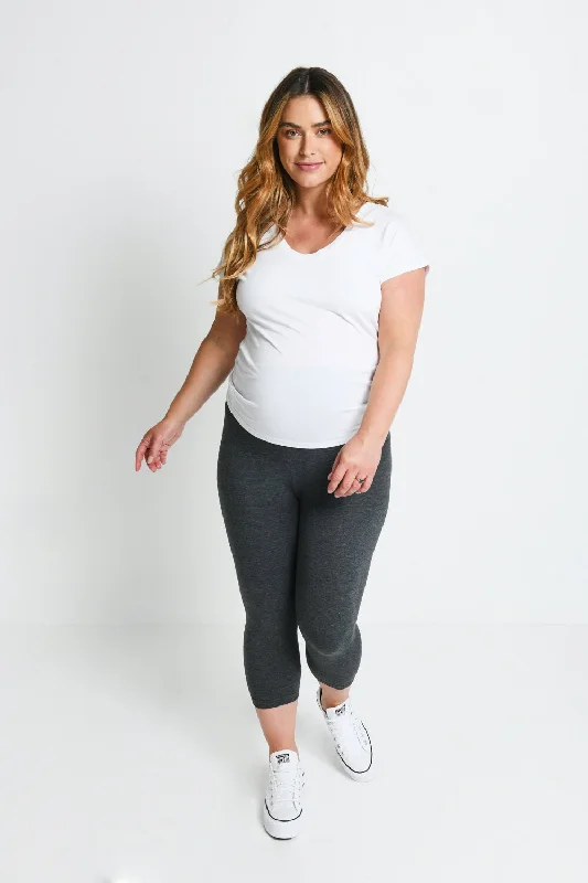 Maternity Everyday Cropped Leggings - Dark Grey Marl Comfortable Slip-On Compression Leggings