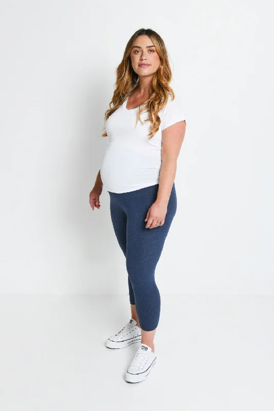Maternity Everyday Cropped Leggings - Infinity Blue Marl Stylish Colorful Activewear Leggings