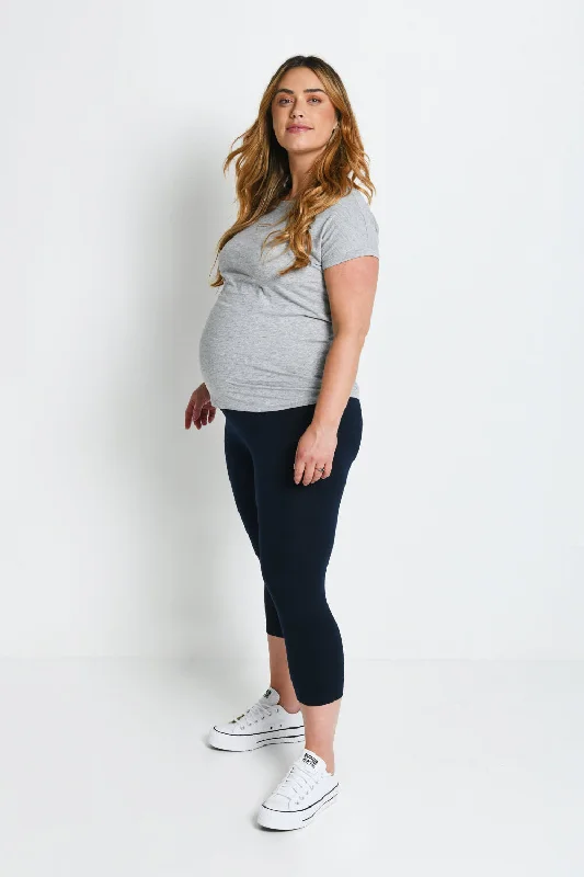 Maternity Everyday Cropped Leggings - Navy Blue Fashionable Full-Length Active Leggings