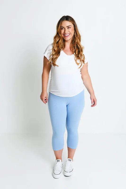 Maternity Everyday Cropped Leggings - Powder Blue Cozy Textured Workout Leggings