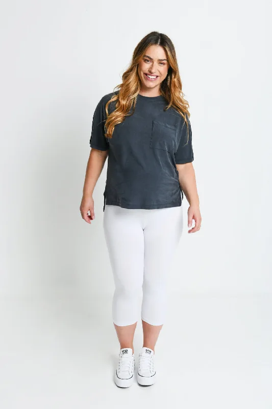 Maternity Everyday Cropped Leggings - White Stylish Side-Stripe Leggings