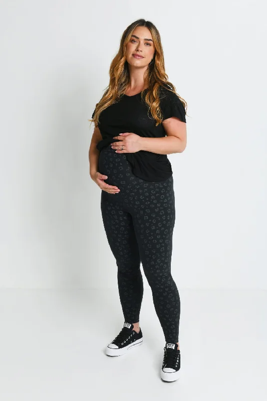 Maternity Everyday Leggings - Black Animal Print Comfortable Athletic Tights