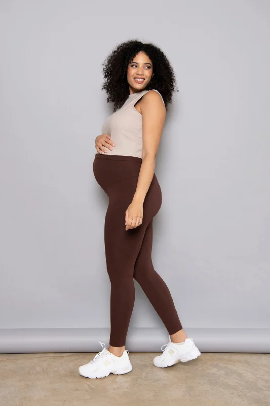 Maternity Everyday Leggings - Chocolate Brown Trendy Sporty Compression Leggings