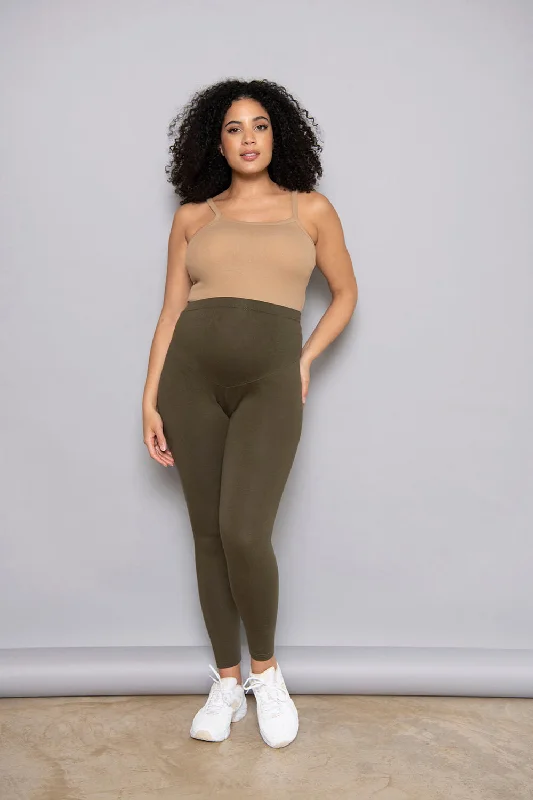 Maternity Everyday Leggings - Khaki Green Comfortable Slim Fit Leggings
