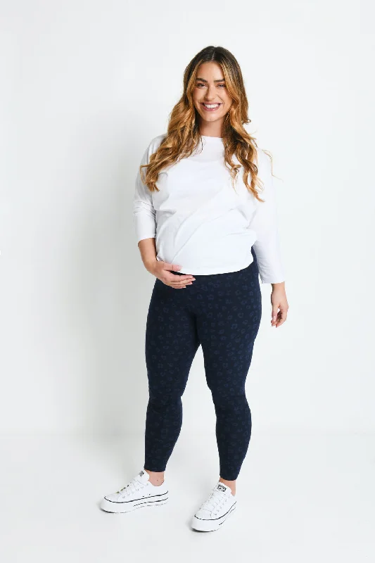 Maternity Everyday Leggings - Navy Animal Print Fashionable Moisture-Wicking Leggings