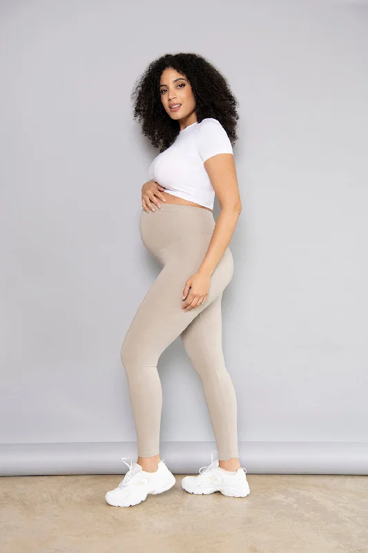 Maternity Everyday Leggings - Oatmeal Beige Fashionable Solid Color Tights