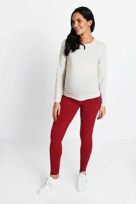 Maternity Everyday Leggings - Red Wine Stylish High-Waisted Leggings