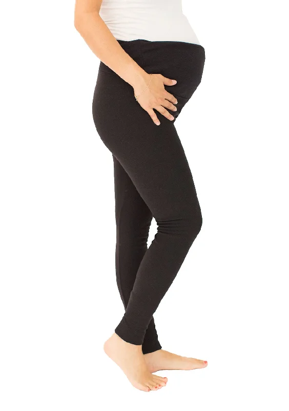Maternity Fleece-Lined Over Belly Cotton Leggings Trendy Activewear Leggings