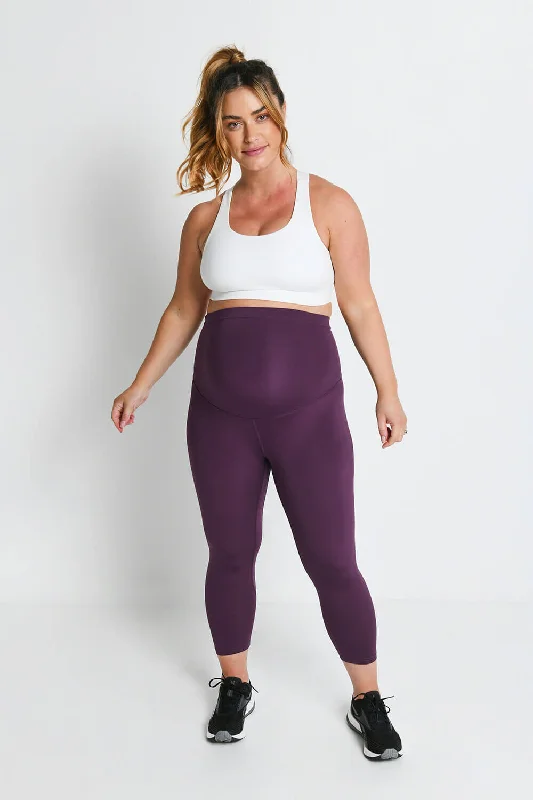 Maternity Focus Cropped Sports Leggings - Mulberry Plum Stylish Sporty Performance Leggings