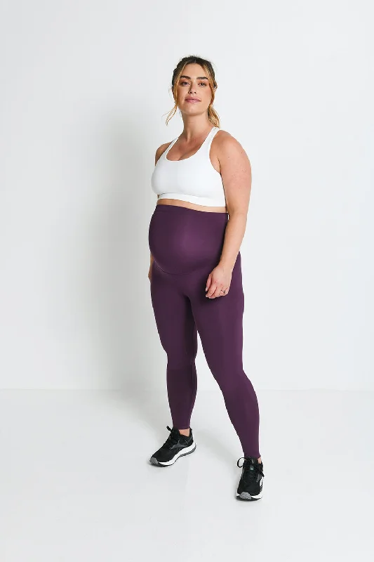 Maternity Focus Sports Leggings - Mulberry Plum Fashionable Ribbed Knit Leggings