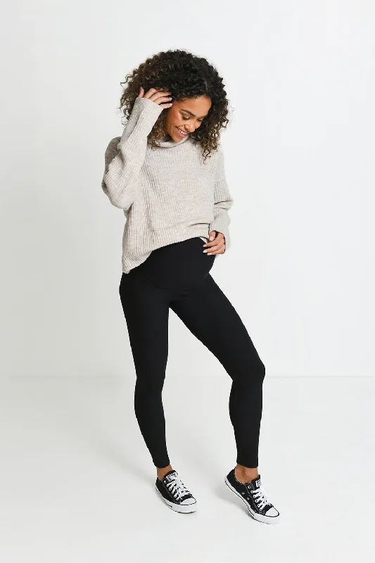 Maternity Winter Everyday Leggings - Black Comfortable Printed Workout Leggings