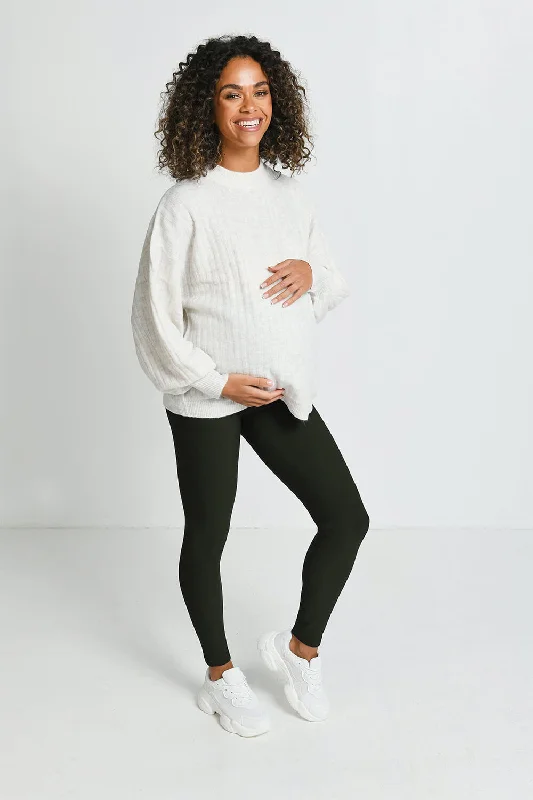 Maternity Winter Everyday Leggings - Deep Olive Elegant Textured Leggings