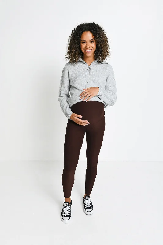 Maternity Winter Everyday Leggings - Espresso Brown Fashionable High-Rise Workout Leggings