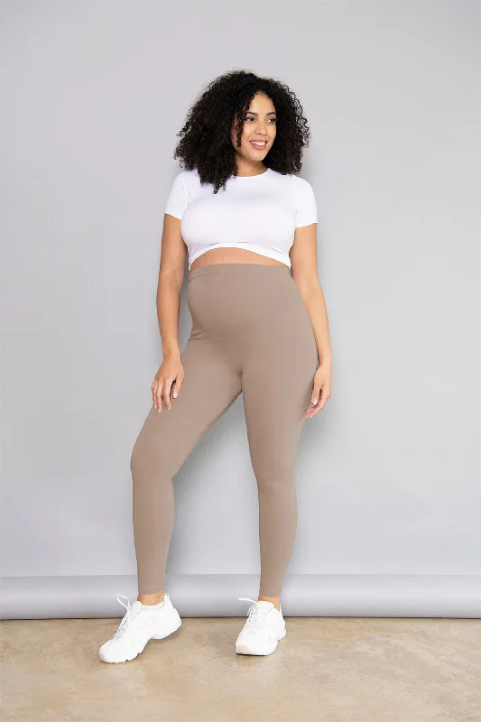 Maternity Winter Everyday Leggings - Stone Comfortable Zip-Up Leggings