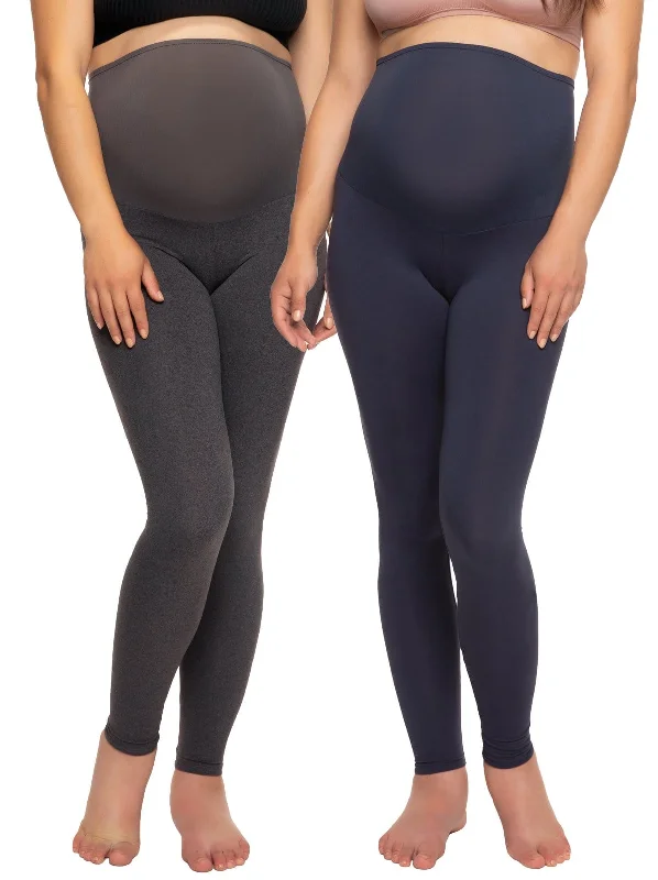 Velvety Soft Maternity Leggings 2-Pack Comfortable Leggings with Pockets