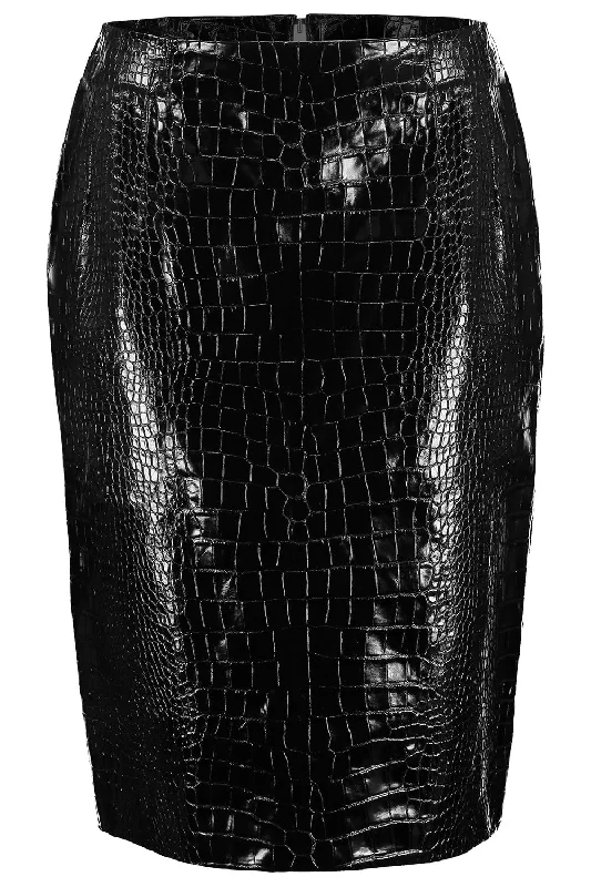 Croc-Effect Midi Skirt