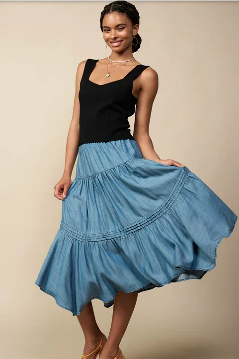 Astrid Chambray Midi Skirt