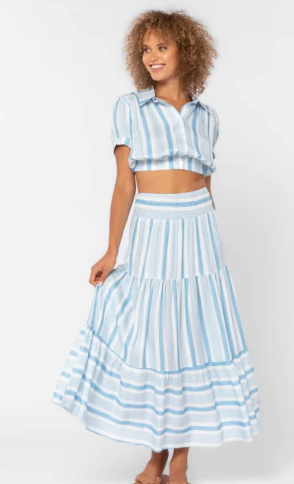 Irene Blue & White Stripe Maxi Skirt