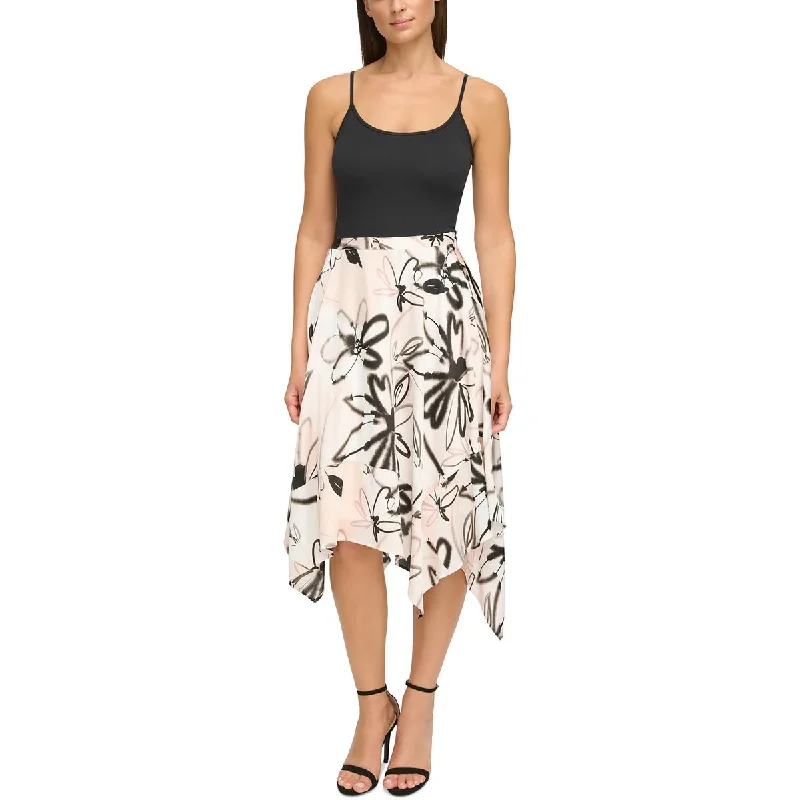 Donna Karan Womens Floral Print Recycled Polyester Asymmetrical Skirt