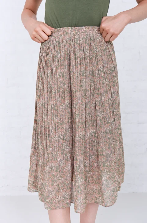 Women's Pleated Floral Midi Skirt