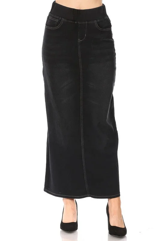 Ashleigh Maxi Denim Skirt in Black Wash- Misses and Extended Plus (S,4X)