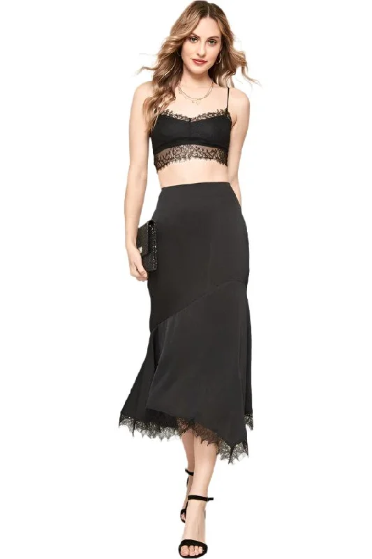 Black Lace Solid Woven Midi Skirt