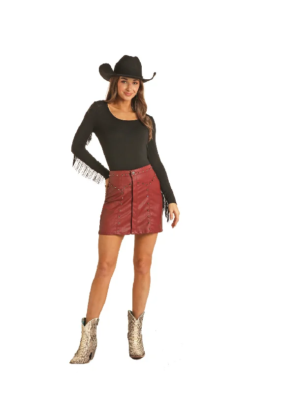 ROCK & ROLL BURGUNDY PLEATHER SKIRT